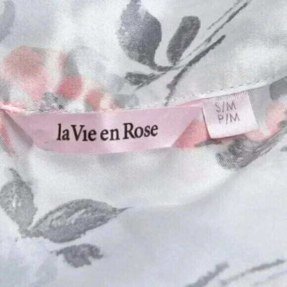 La  Vie En Rose Floral Satin Robe Grey Pink Size Small/Medium - Picture 7 of 8